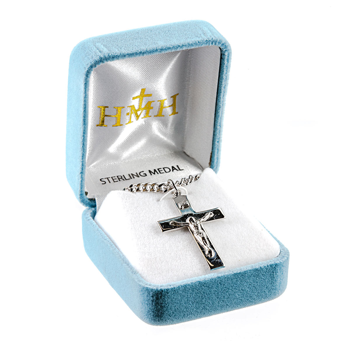 Sterling Silver High-Polished Rhodium Plated Crucifix Necklace | .925 Silver