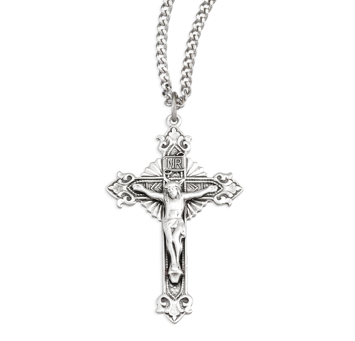 Sterling Silver Crucifix with Fancy Tips & Starburst Necklace | .925 Silver