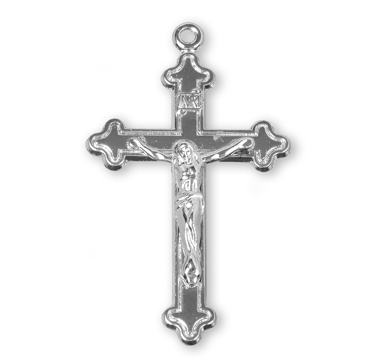 High Polished Budded Sterling Silver Crucifix Necklace | .925 Silver