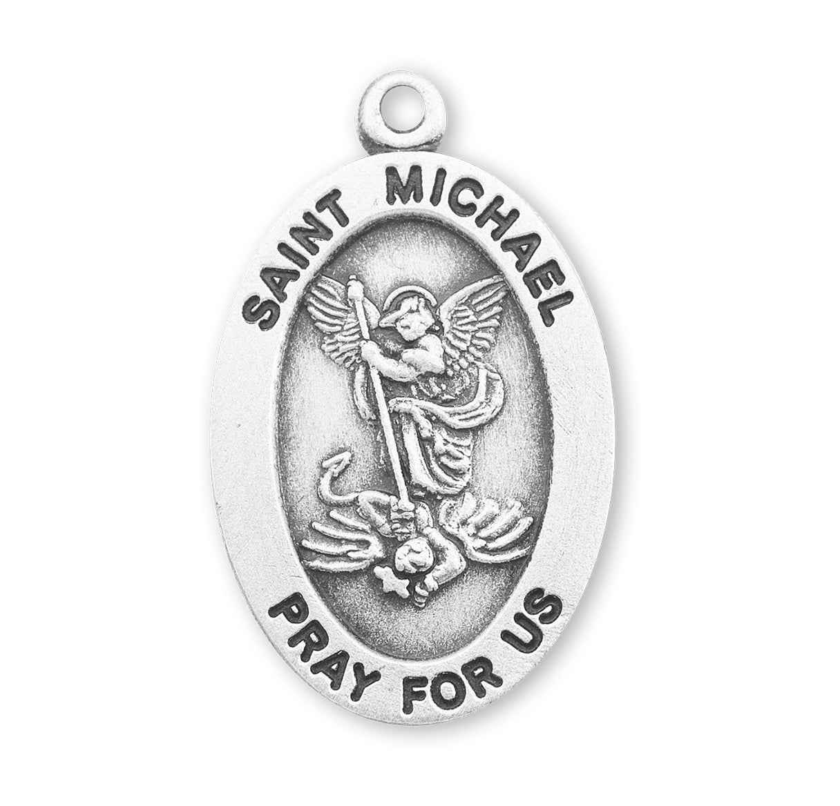 Saint Michael Archangel Oval Sterling Silver Medal Pendant with Chain | .925 Silver