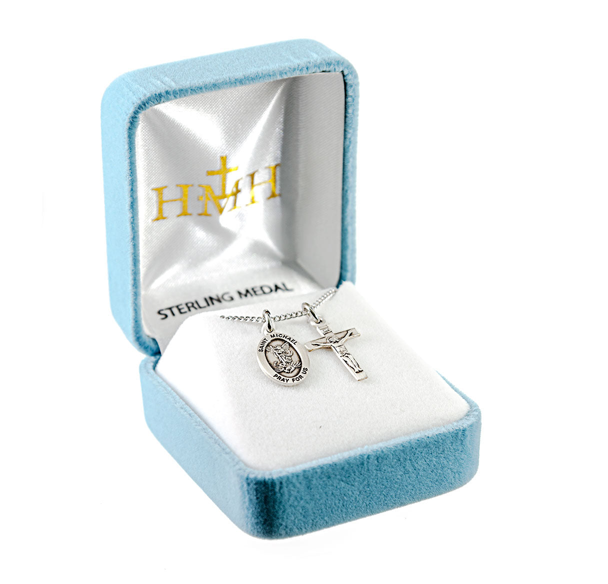 Sterling Silver Small St. Michael Medal and Small Crucifix Necklace | .925 Silver