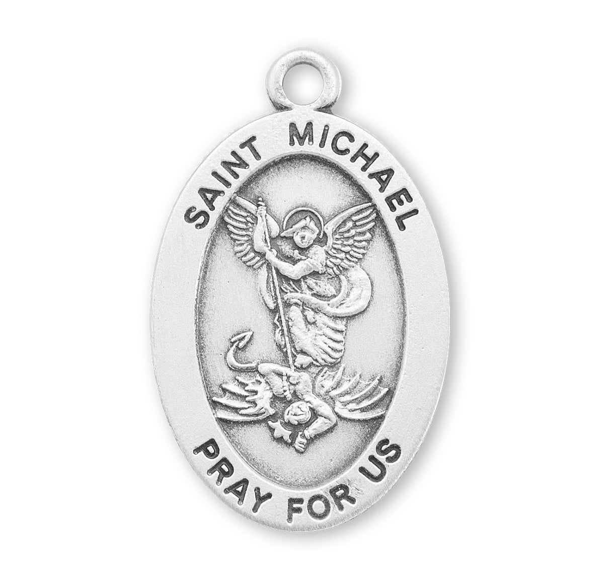 Saint Michael Archangel Oval Sterling Silver Medal Pendant with Chain | .925 Silver
