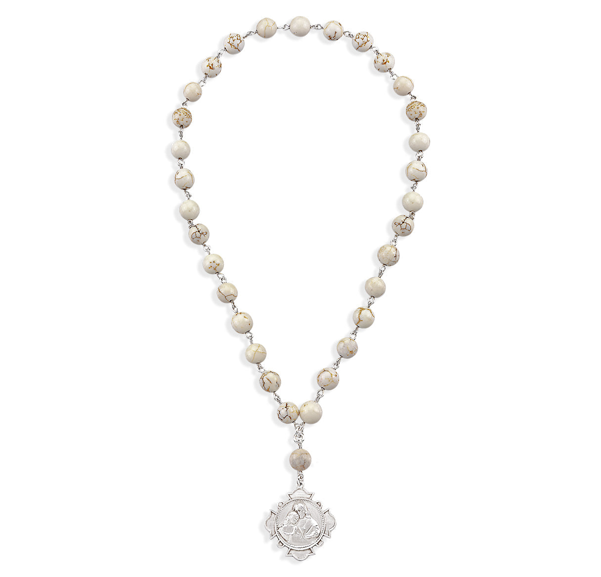 Sterling Silver Blessed Sacrament Chaplet made with 8mm White Howlite Gemstone Beads | .925 Silver