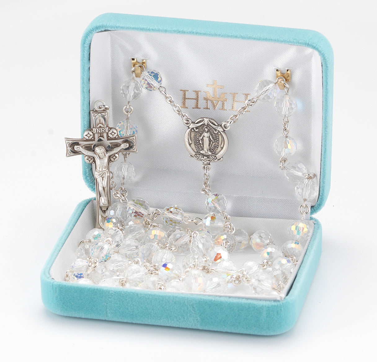 8mm Finest 96 Facet Round Aurora Crystal Beads Necklace | Catholic Jewelry