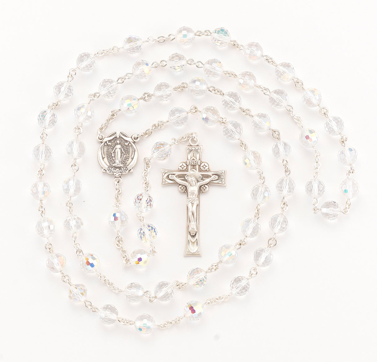 8mm Finest 96 Facet Round Aurora Crystal Beads Necklace | Catholic Jewelry