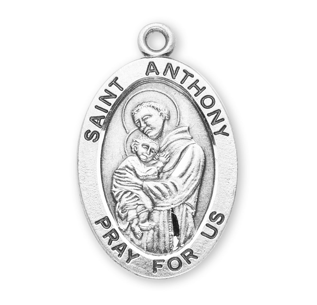 Patron Saint Anthony Oval Sterling Silver Medal Pendant with Chain | .925 Silver