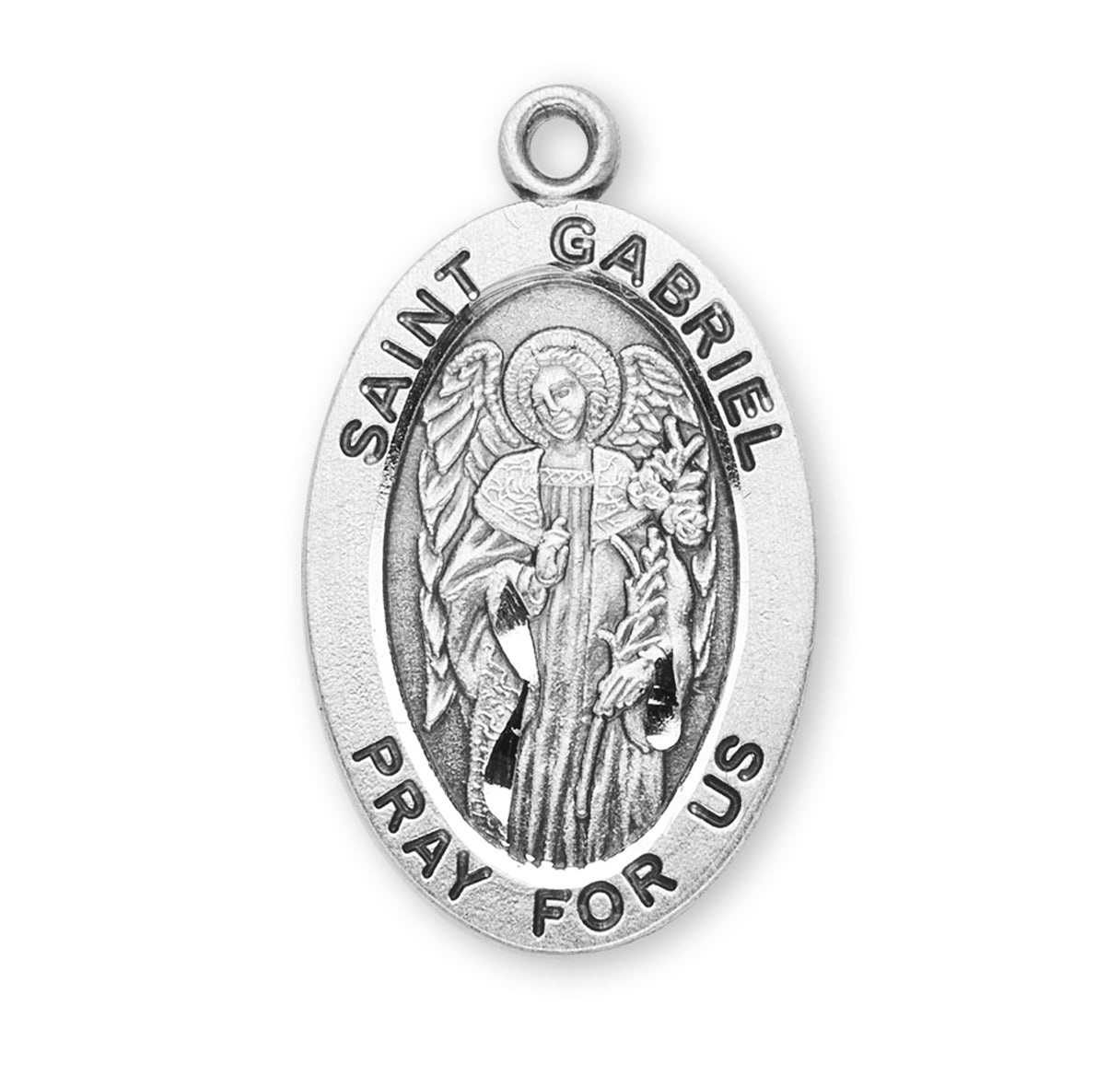 Patron Saint Gabriel Oval Sterling Silver Medal Pendant with Chain | .925 Silver