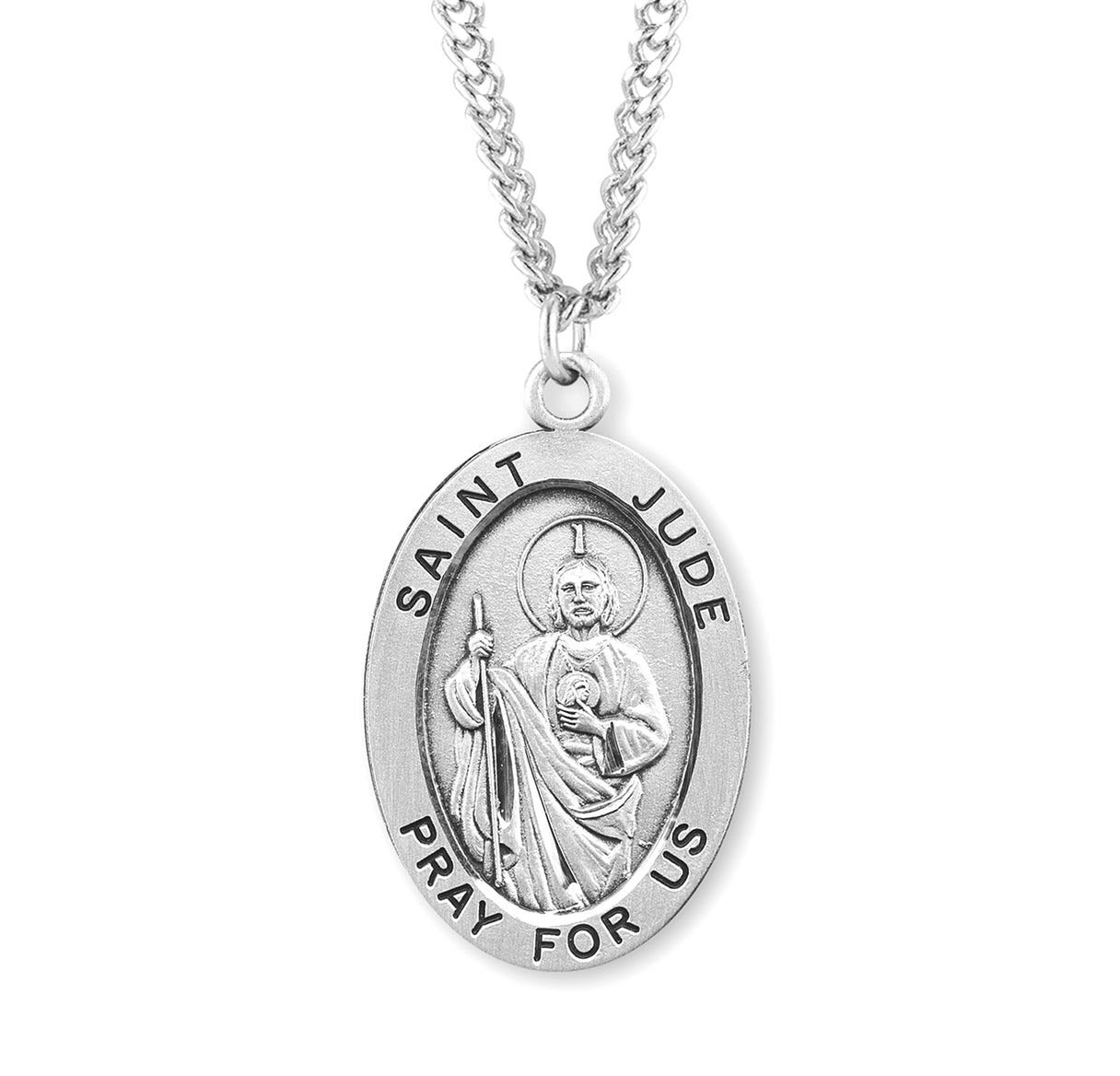 Patron Saint Jude Oval Sterling Silver Medal Pendant with Chain | .925 Silver