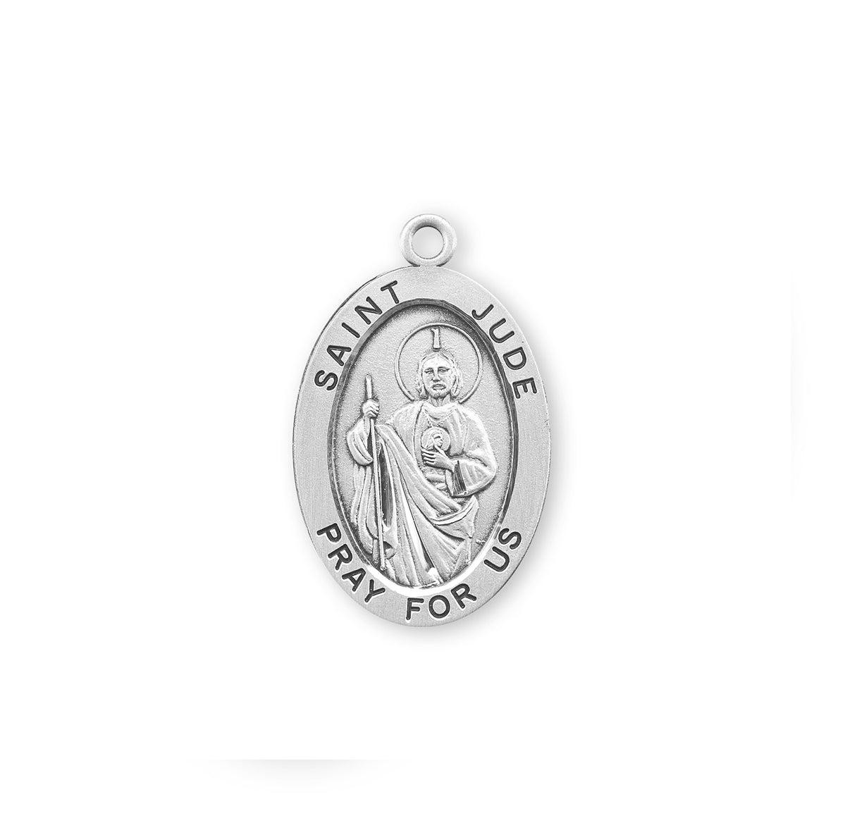 Patron Saint Jude Oval Sterling Silver Medal Pendant with Chain | .925 Silver