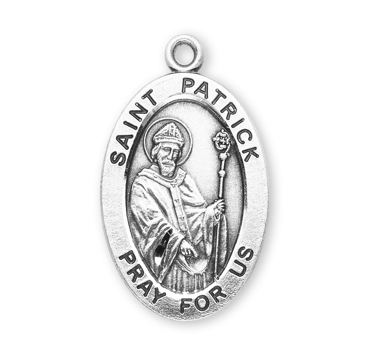 Patron Saint Patrick Oval Sterling Silver Medal Pendant with Chain | .925 Silver
