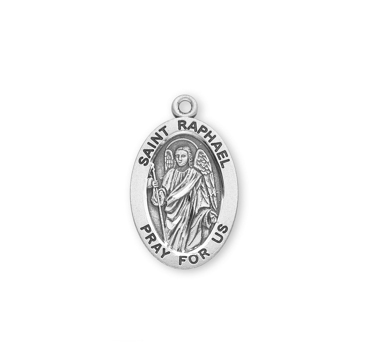 Patron Saint Raphael Archangel Oval Sterling Silver Medal Pendant with Chain | .925 Silver