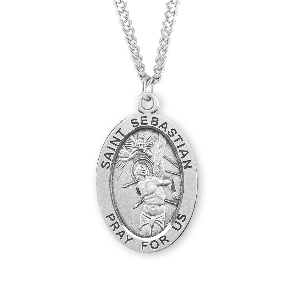Patron Saint Sebastian Oval Sterling Silver Medal Pendant with Chain | .925 Silver