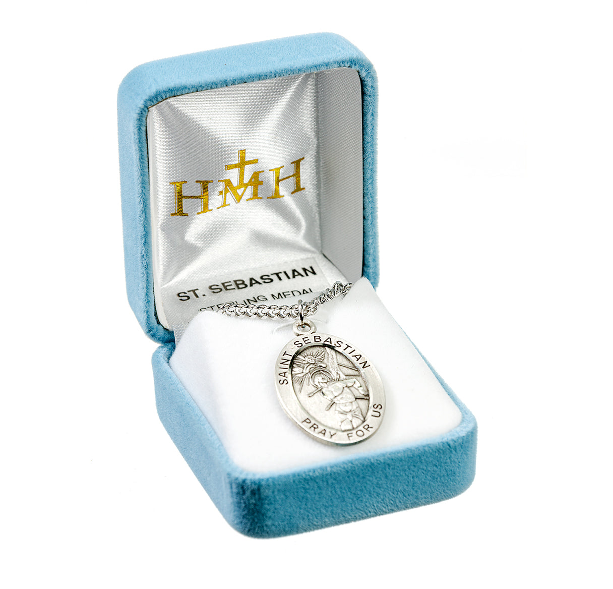 Patron Saint Sebastian Oval Sterling Silver Medal Pendant with Chain | .925 Silver