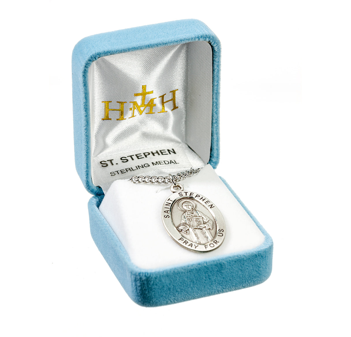 Patron Saint Stephen Oval Sterling Silver Medal Pendant with Chain | .925 Silver