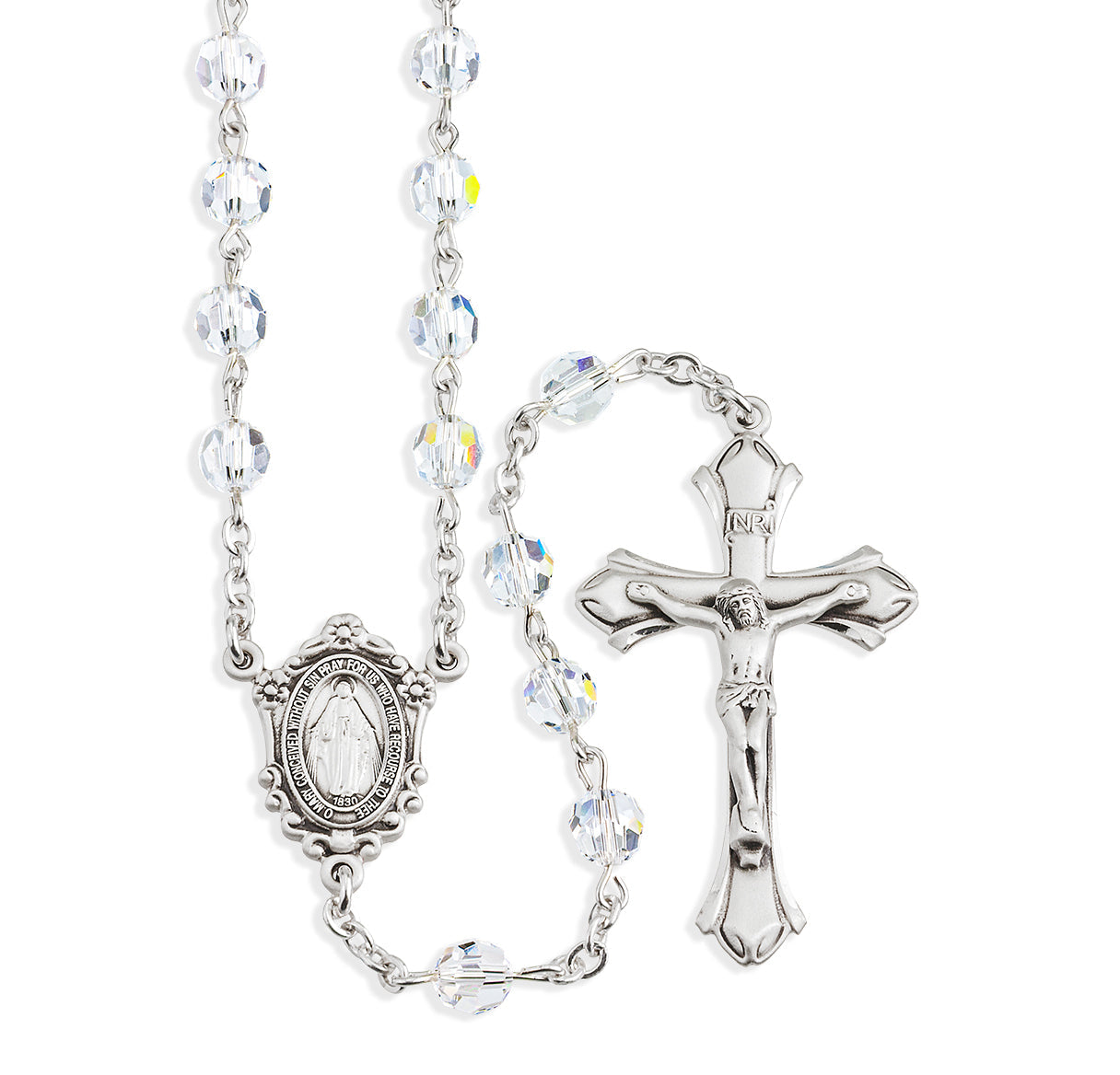 Sterling Silver Rosary Hand Made with finest Austrian Crystal 6mm Clear Faceted Round Beads by HMH