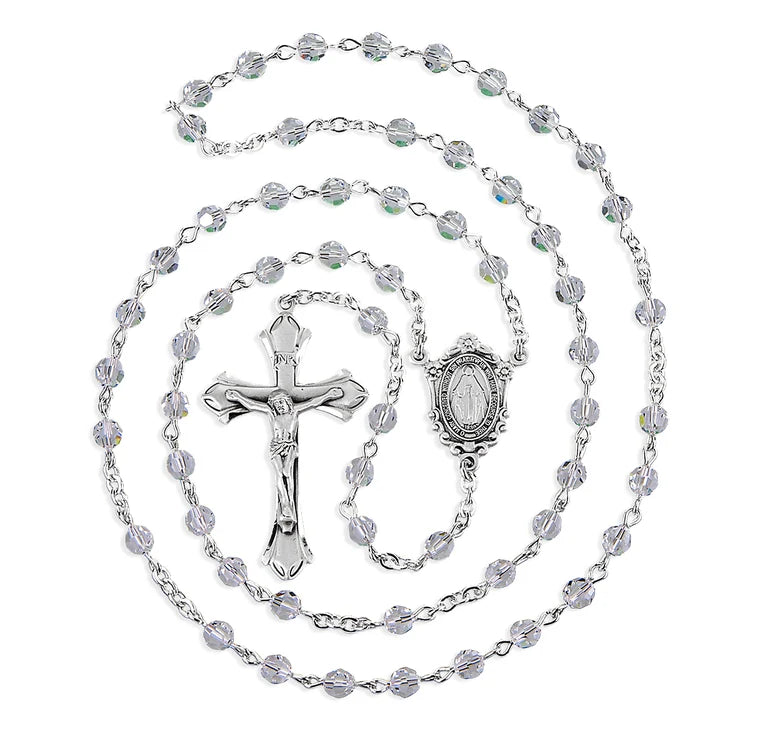 Sterling Silver Rosary Hand Made with Crystals by Swarovski® 6mm Clear Faceted Round Beads by HMH