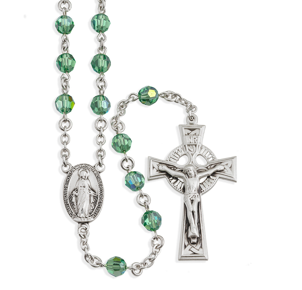 Sterling Silver Rosary Handmade with finest Austrian Crystal 6mm Erinite Faceted Round Beads by HMH | .925 Silver