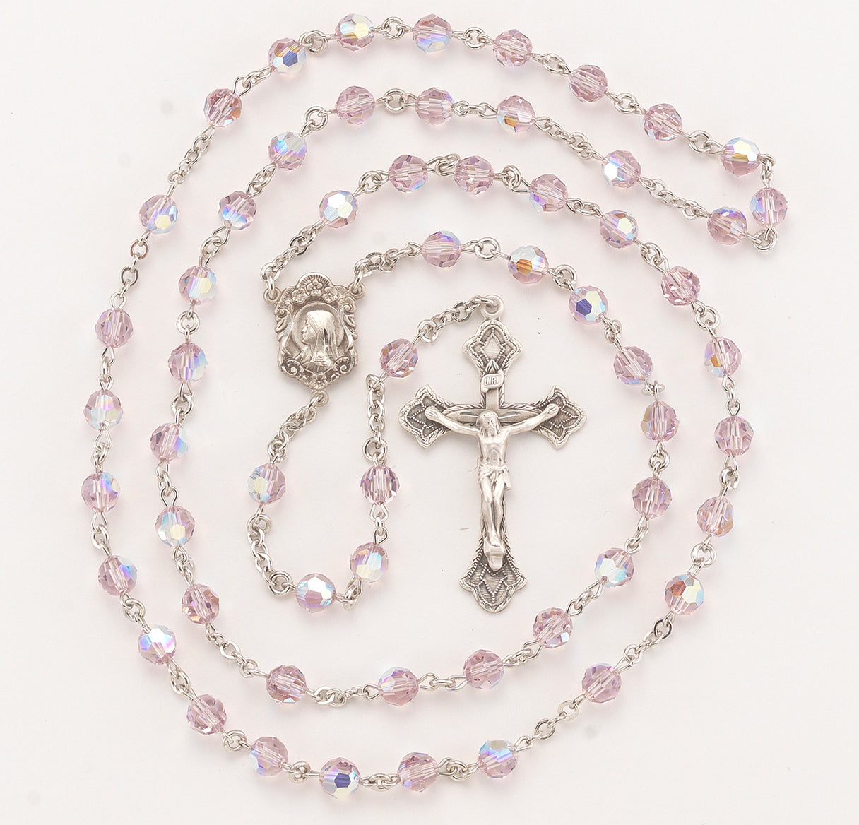 Sterling Silver Rosary Handmade with finest Austrian Crystal 6mm Light Amethyst Faceted Round Beads by HMH | .925 Silver