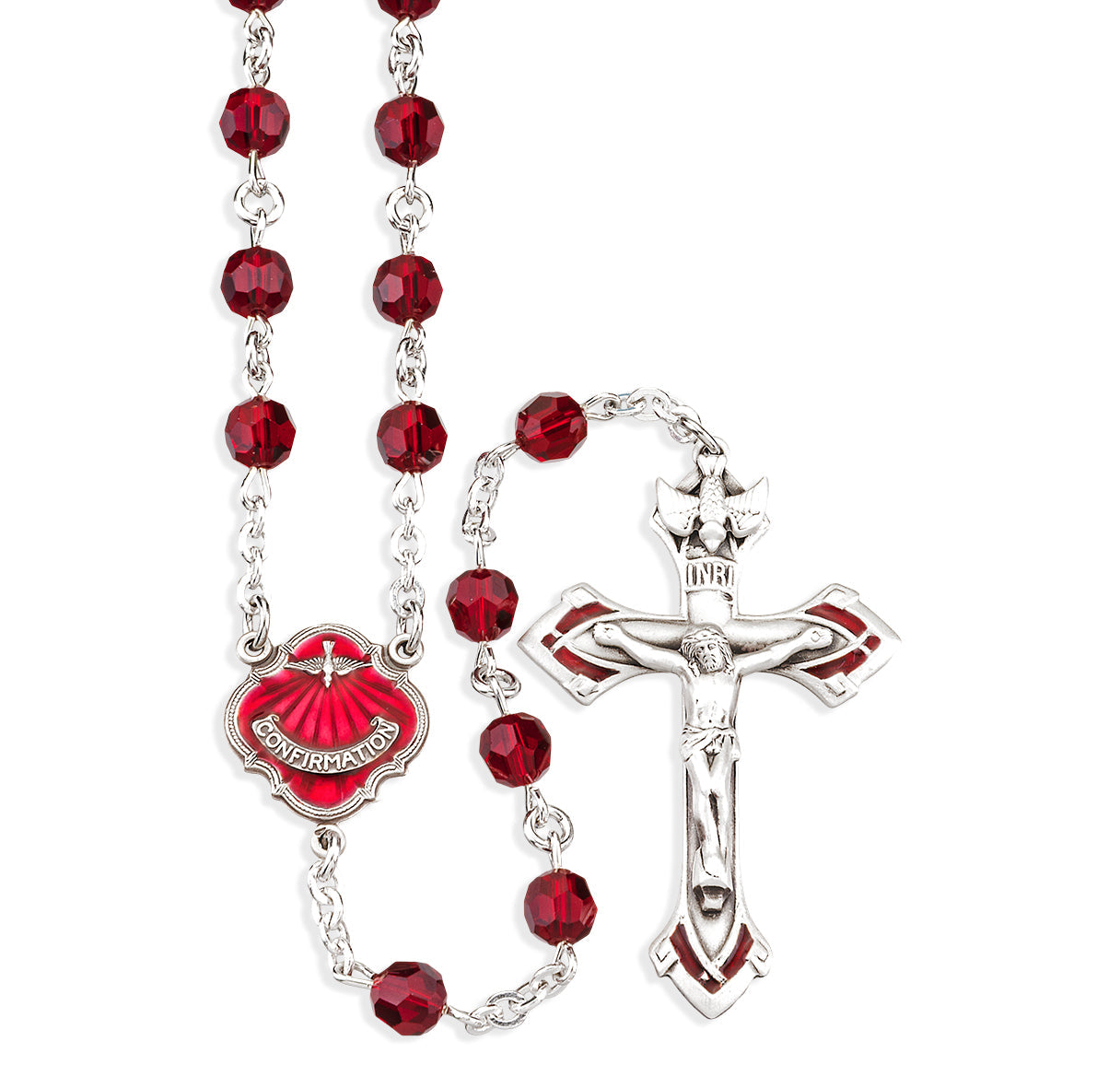 Sterling Silver Holy Spirit Rosary made with Finest 6mm Crystal Ruby Beads | .925 Silver