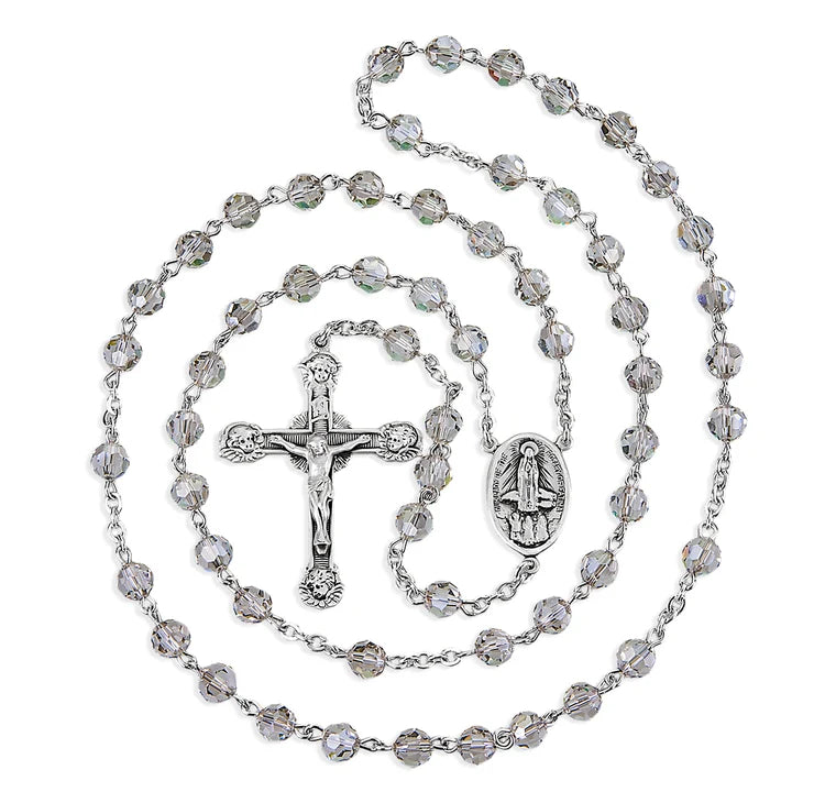 Sterling Silver Rosary Handmade with Crystals by Swarovski® 6mm Smoked Faceted Round Beads by HMH