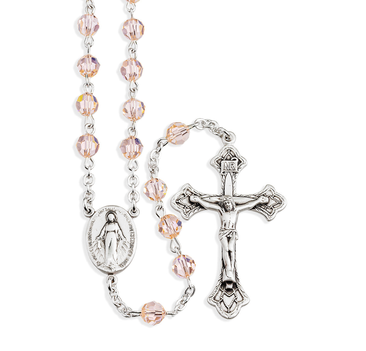 Sterling Silver Rosary Handmade with finest Austrian Crystal 6mm Silk Faceted Round Beads by HMH | .925 Silver