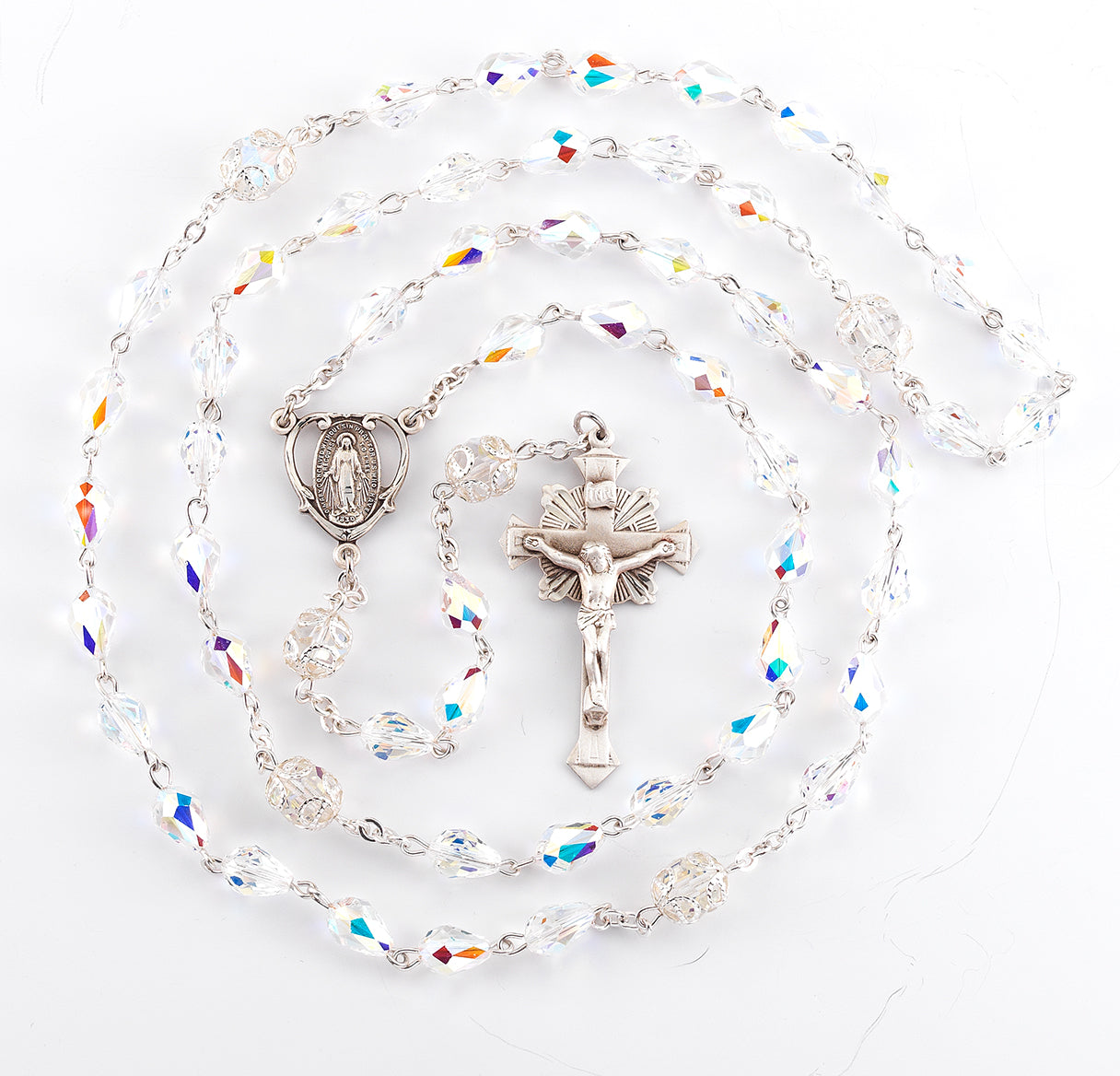 Aurora Tear Shape finest Austrian Crystal Sterling Silver Rosary | .925 Silver