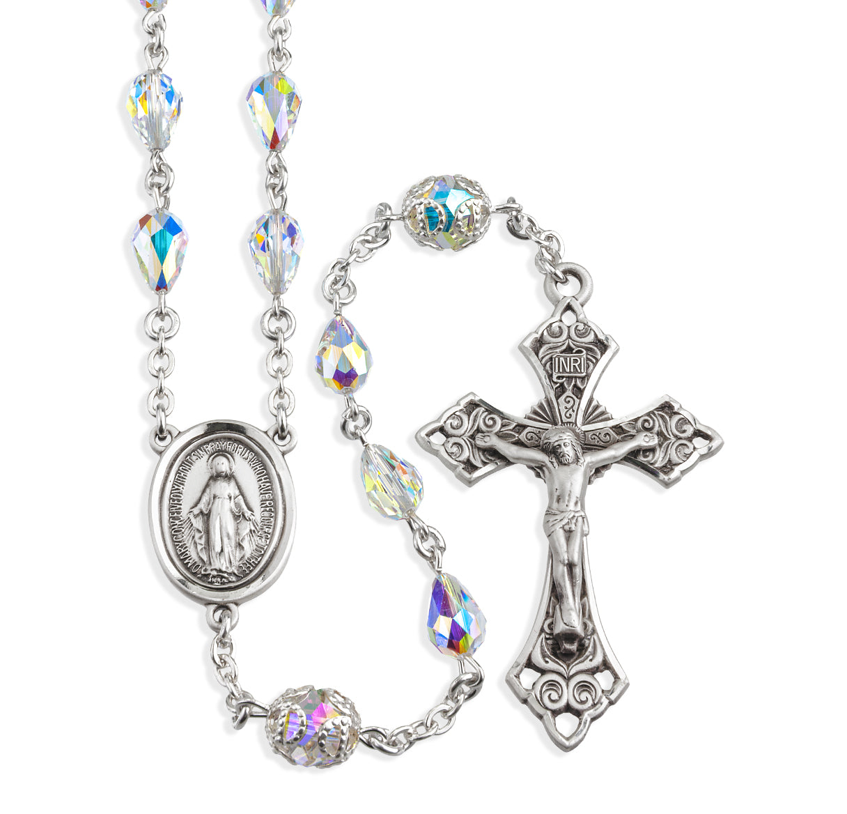 Aurora Tear Shape finest Austrian Crystal Sterling Silver Rosary | .925 Silver