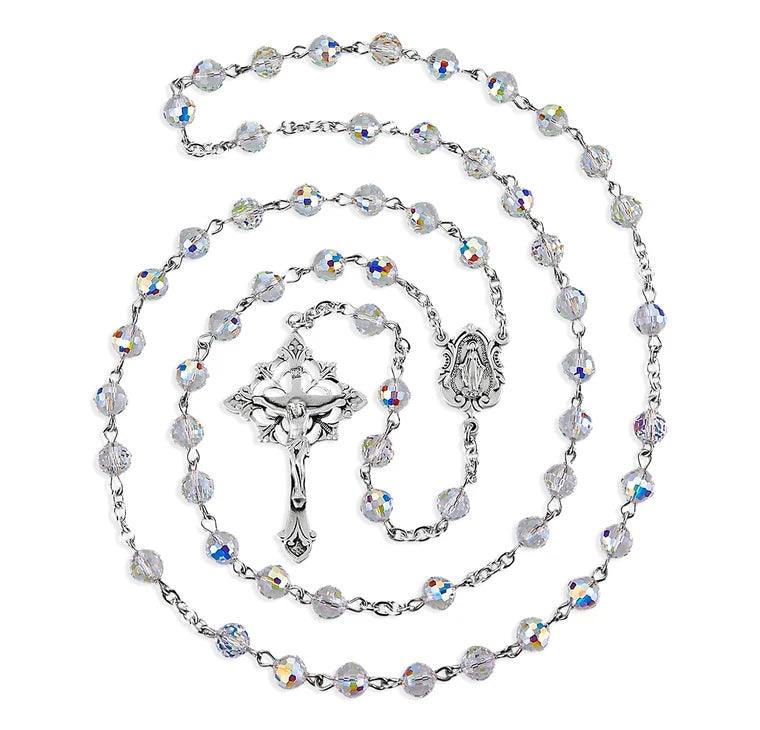 Sterling Silver Rosary Handmade with Crystals by Swarovski® 8mm Round Multi-Faceted Beads by HMH | .925 Silver