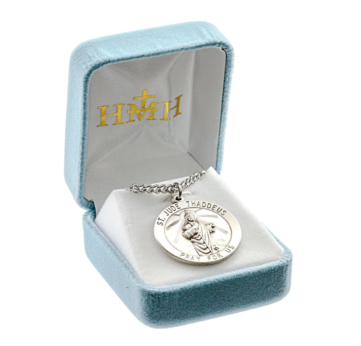 Saint Jude Round Sterling Silver Medal Pendant with Chain | .925 Silver