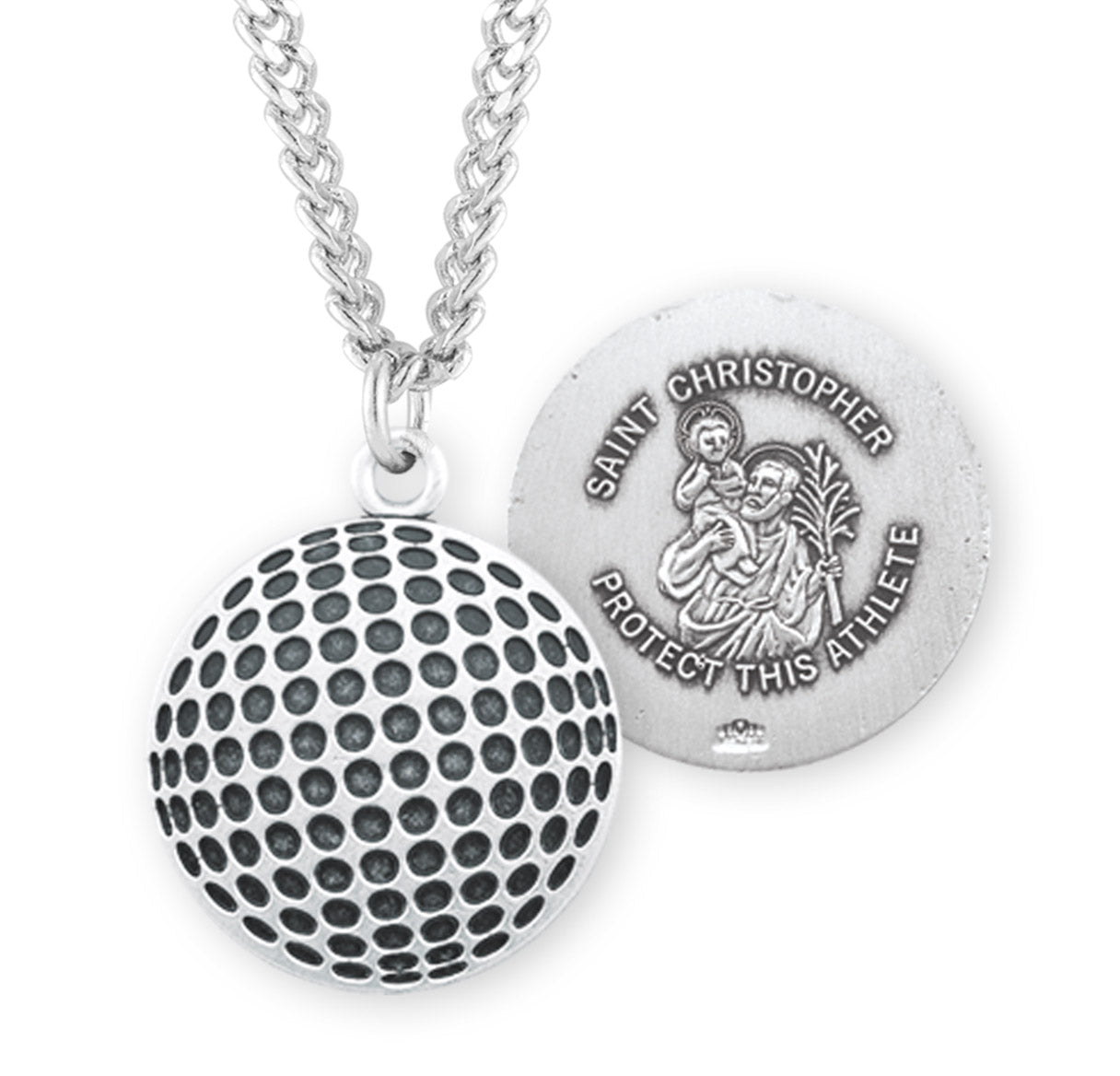 Saint Christopher Sterling Silver Golf Athlete Medal Pendant with Chain | .925 Silver