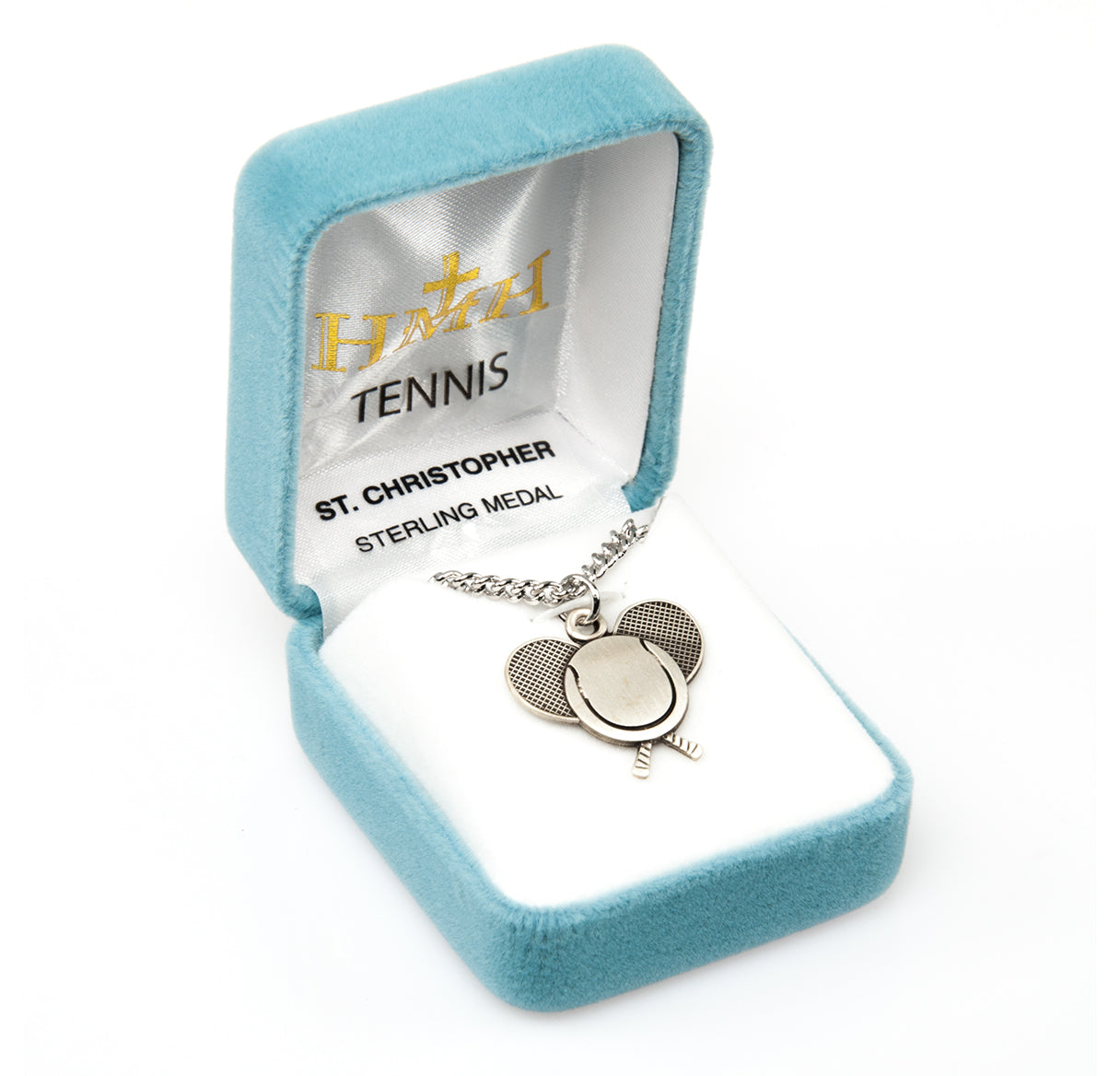 Saint Christopher Sterling Silver Tennis Athlete Medal Pendant with Chain | .925 Silver