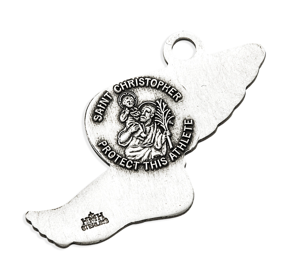 Saint Christopher Sterling Silver Track Athlete Medal Pendant with Chain | .925 Silver