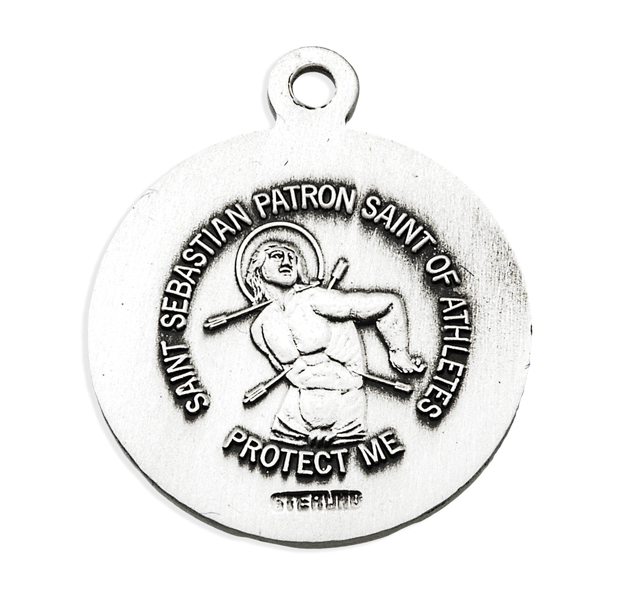 Saint Sebastian Sterling Silver Baseball Athlete Medal Pendant with Chain | .925 Silver