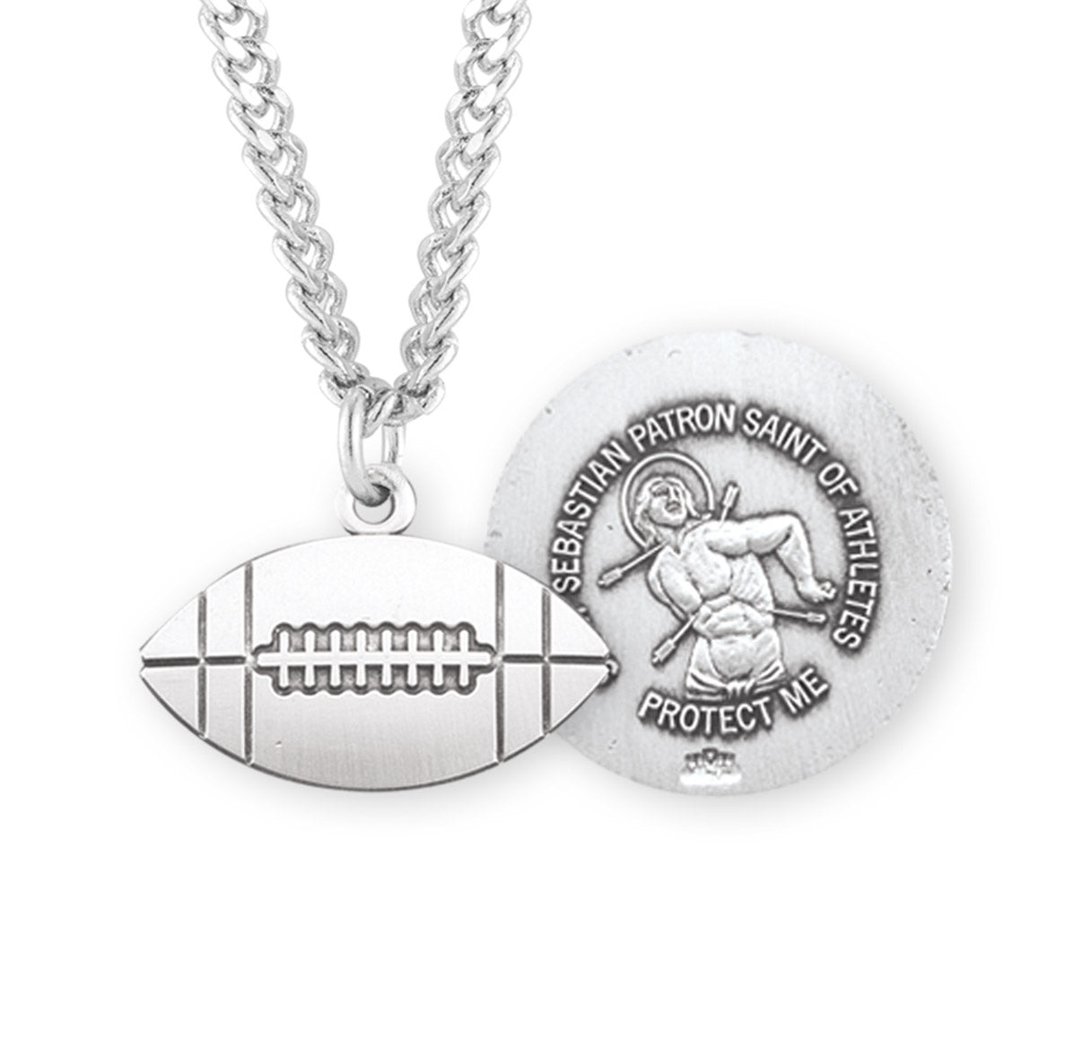 Saint Sebastian Sterling Silver Football Athlete Medal Pendant with Chain | .925 Silver