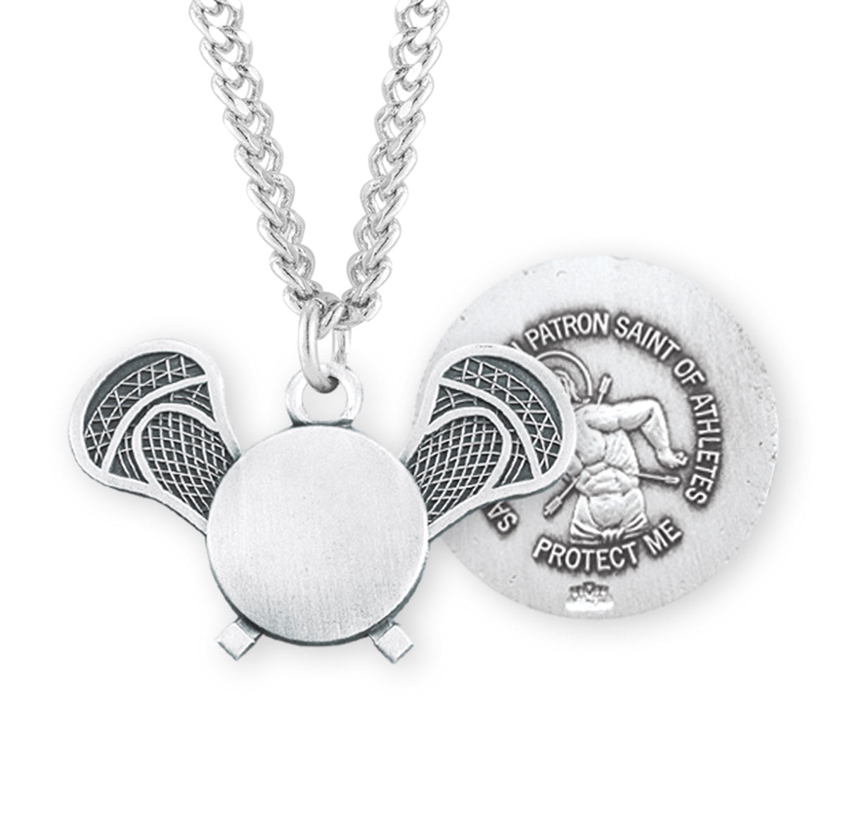 Saint Sebastian Sterling Silver Lacrosse Athlete Medal Pendant with Chain | .925 Silver