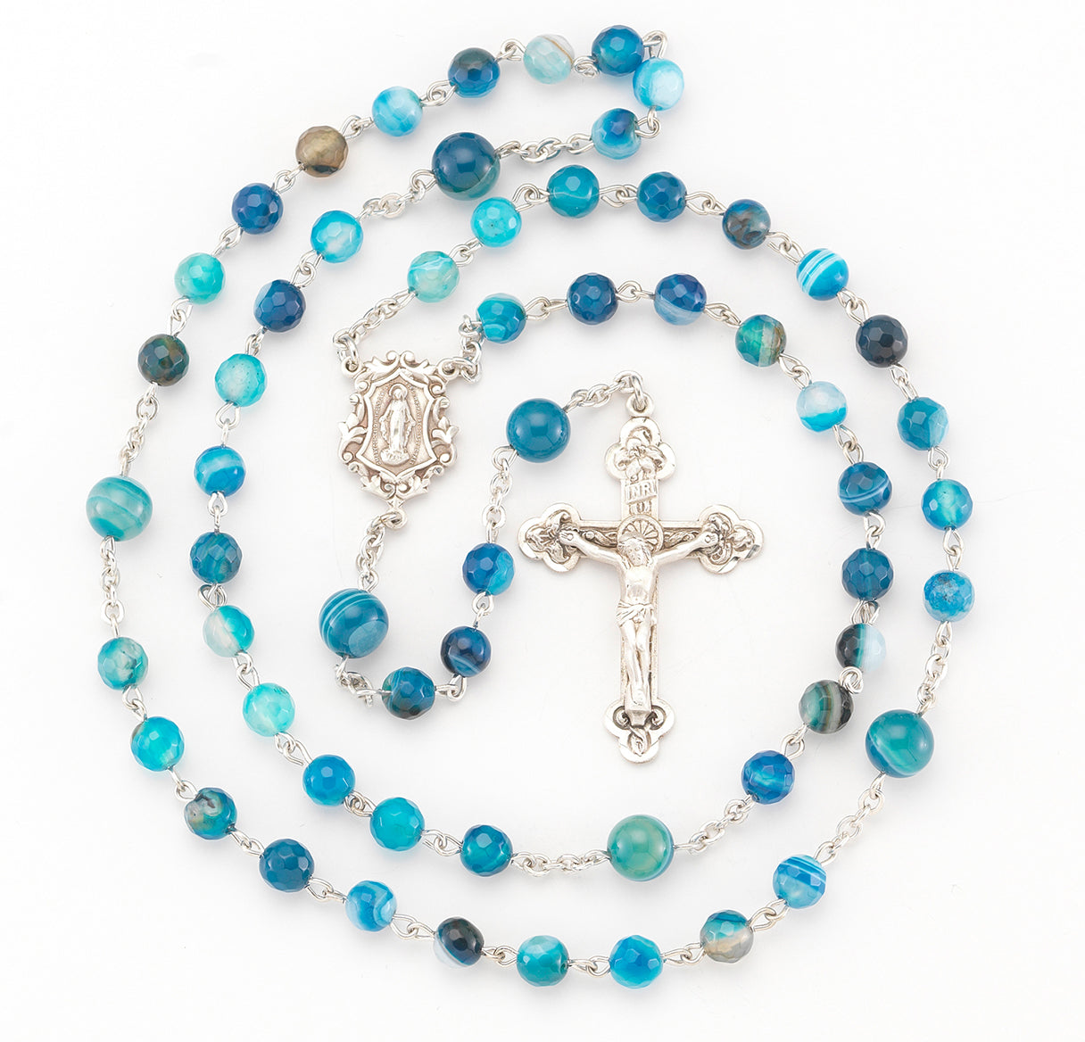 Round Blue Agate Bead Rosary | Catholic Rosary