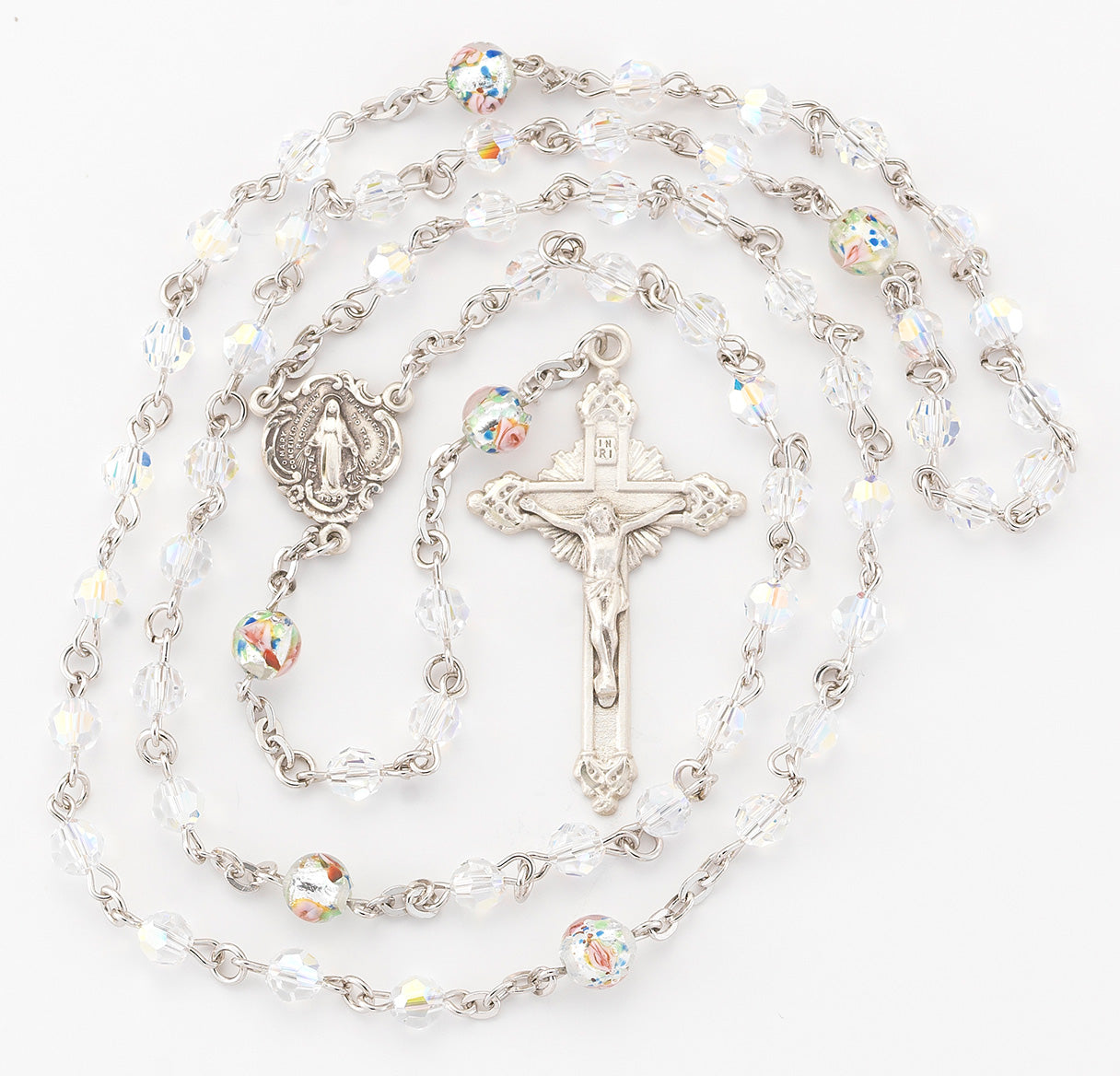 5mm Finest Crystal Beads with 6mm Rose Bud O.F. Beads Necklace | Catholic Jewelry