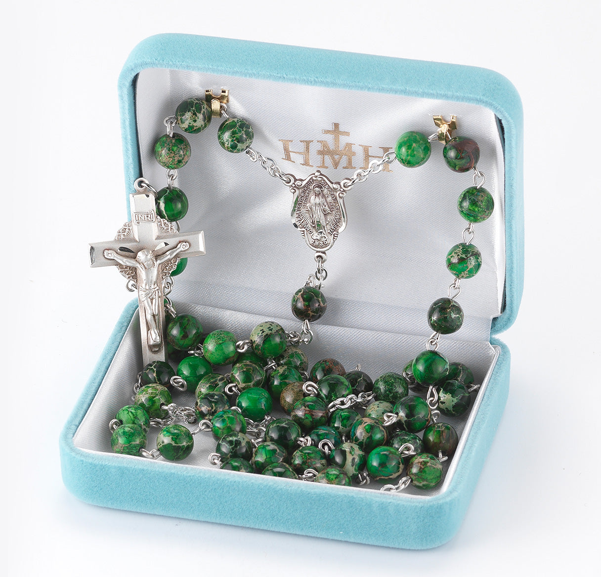 8mm Genuine Imperial Jade Sterling Rosary | .925 Silver