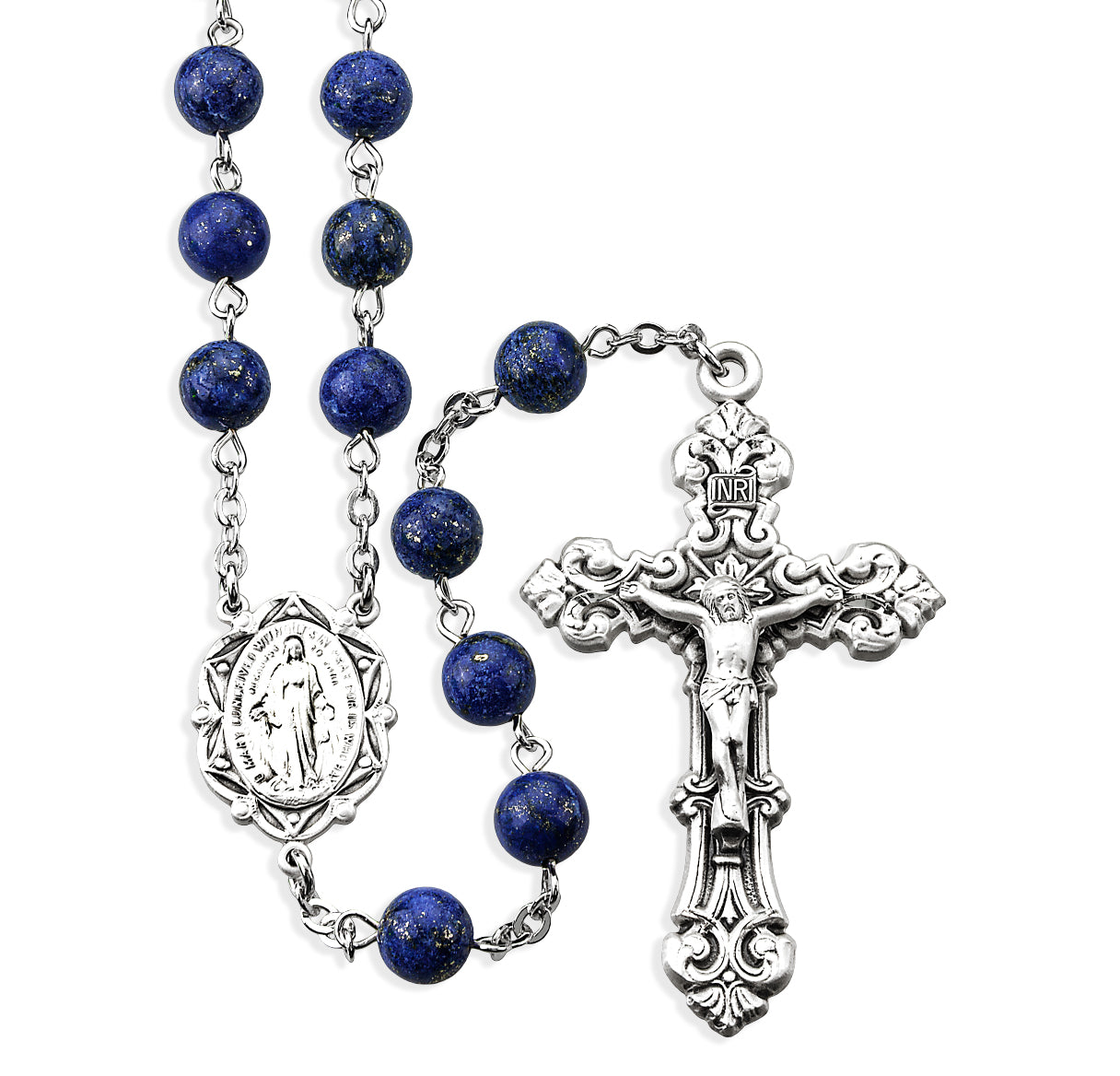 8mm Round Genuine Speckled Lapis Beads | Catholic Rosary Beads
