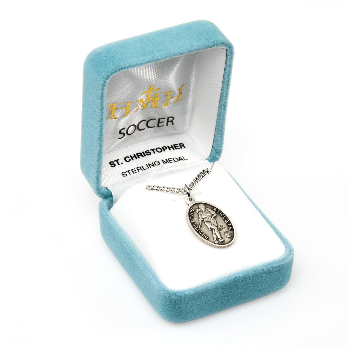 Saint Christopher Oval Sterling Silver Female Soccer Athlete Medal Pendant with Chain | .925 Silver