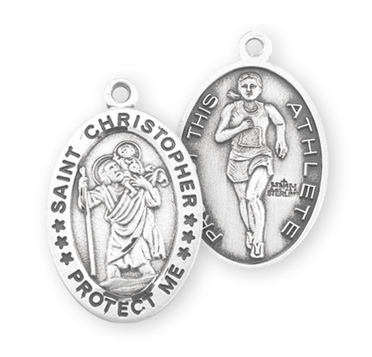 Saint Christopher Oval Sterling Silver Female Track Athlete Medal Pendant with Chain | .925 Silver