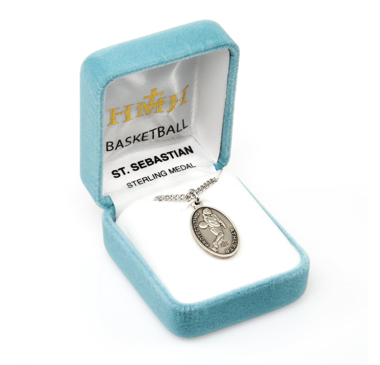 Saint Sebastian Oval Sterling Silver Female Basketball Athlete Medal Pendant with Chain | .925 Silver