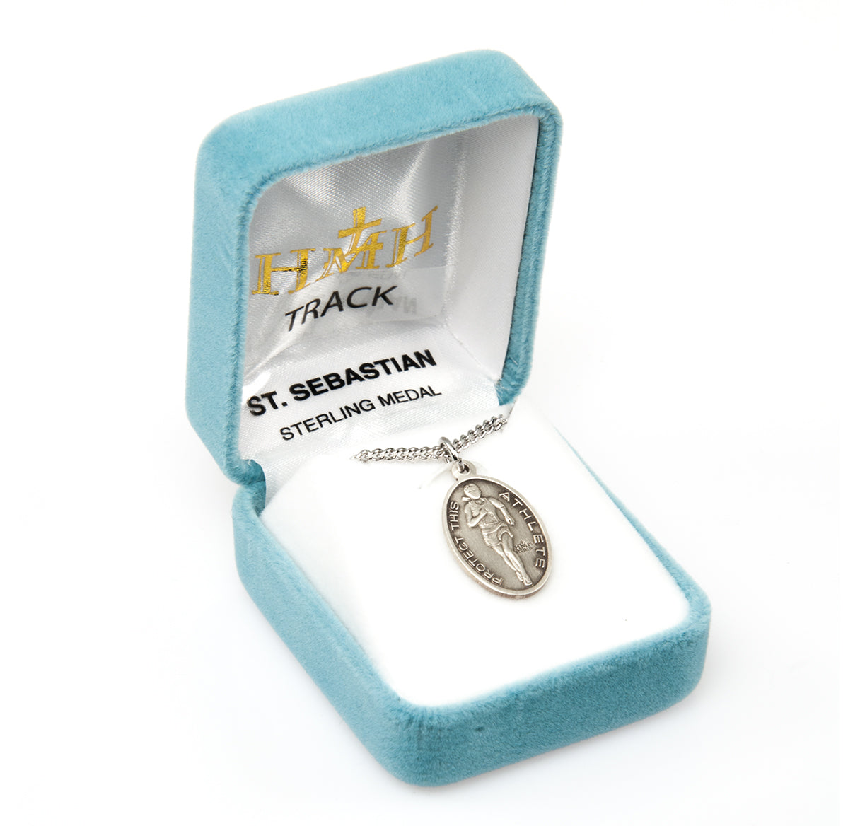 Saint Sebastian Oval Sterling Silver Female Track Athlete Medal Pendant with Chain | .925 Silver