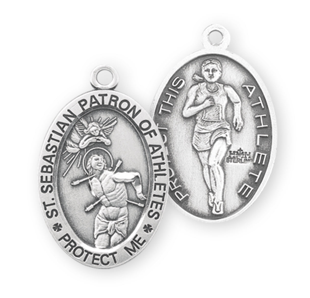 Saint Sebastian Oval Sterling Silver Female Track Athlete Medal Pendant with Chain | .925 Silver