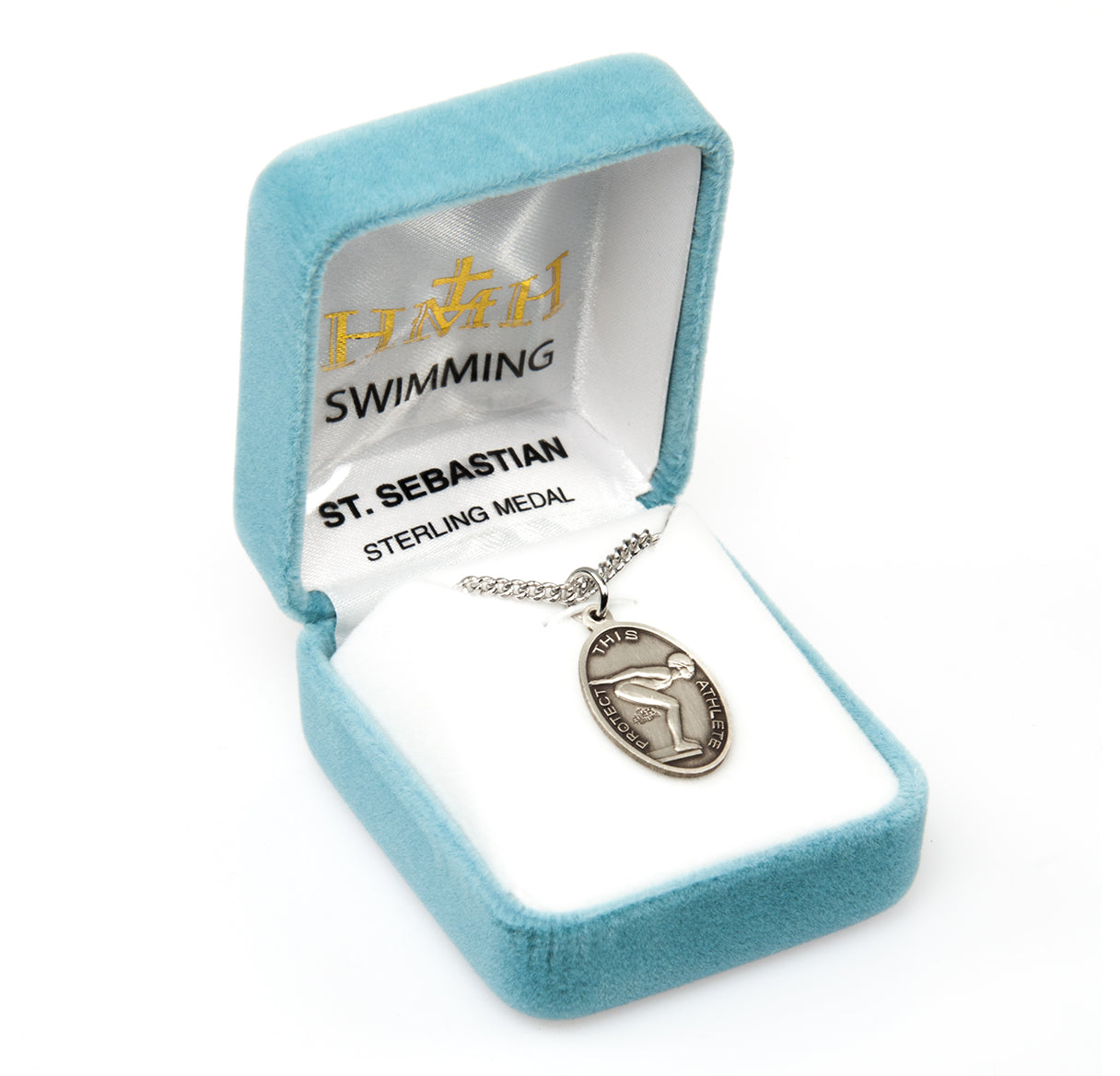 Saint Sebastian Oval Sterling Silver Female Lacrosse Athlete Medal Pendant with Chain | .925 Silver