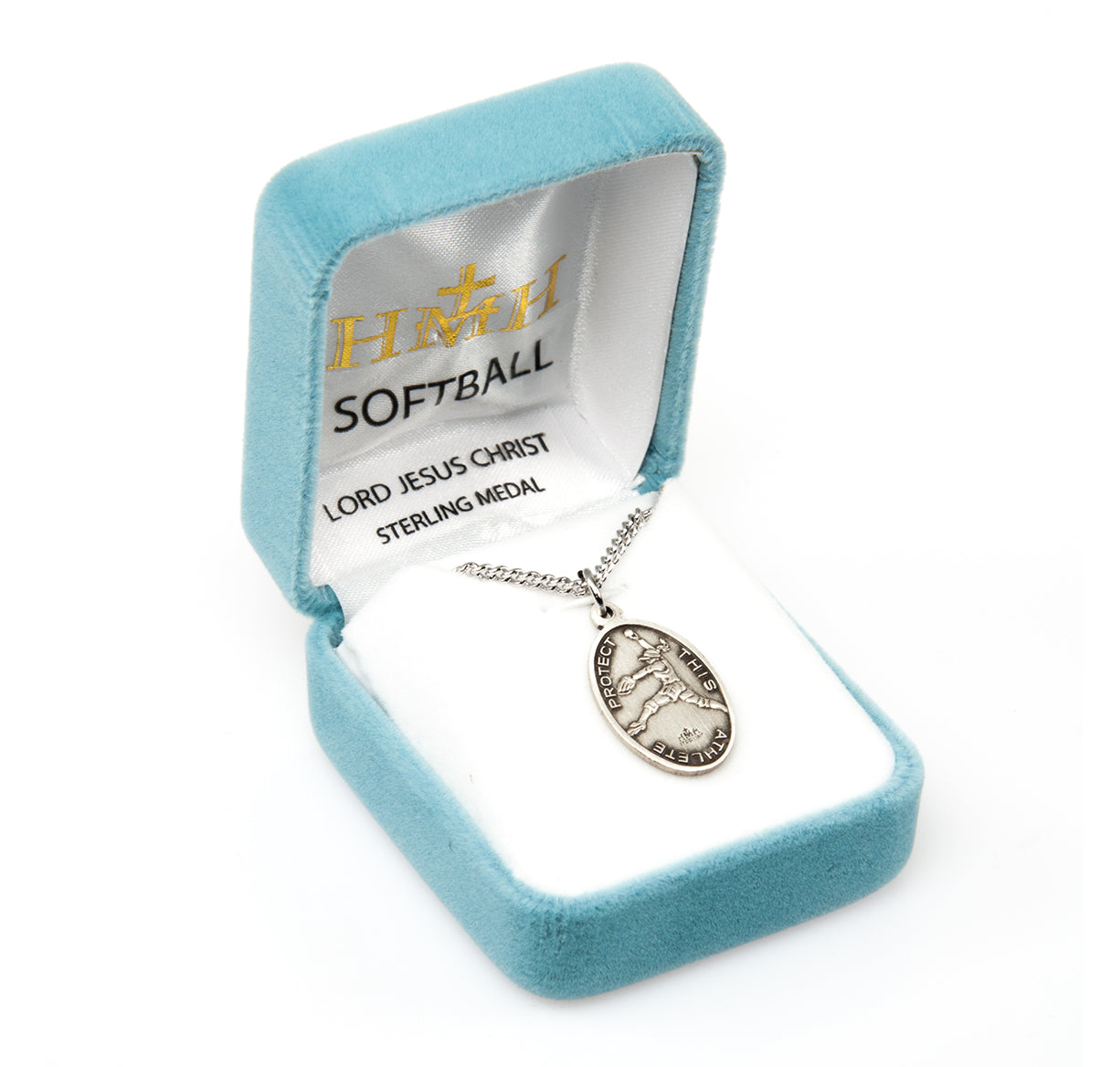 Lord Jesus Christ Oval Sterling Silver Female Softball Athlete Medal Pendant with Chain | .925 Silver