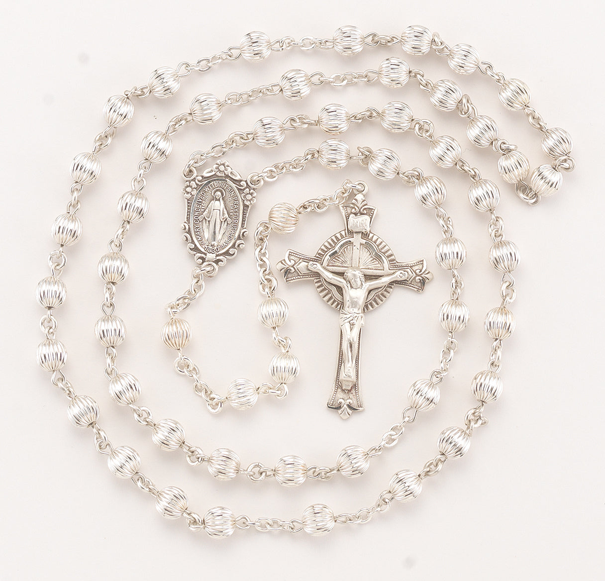 6mm Straight Corrugated Sterling Silver Rosary | .925 Silver