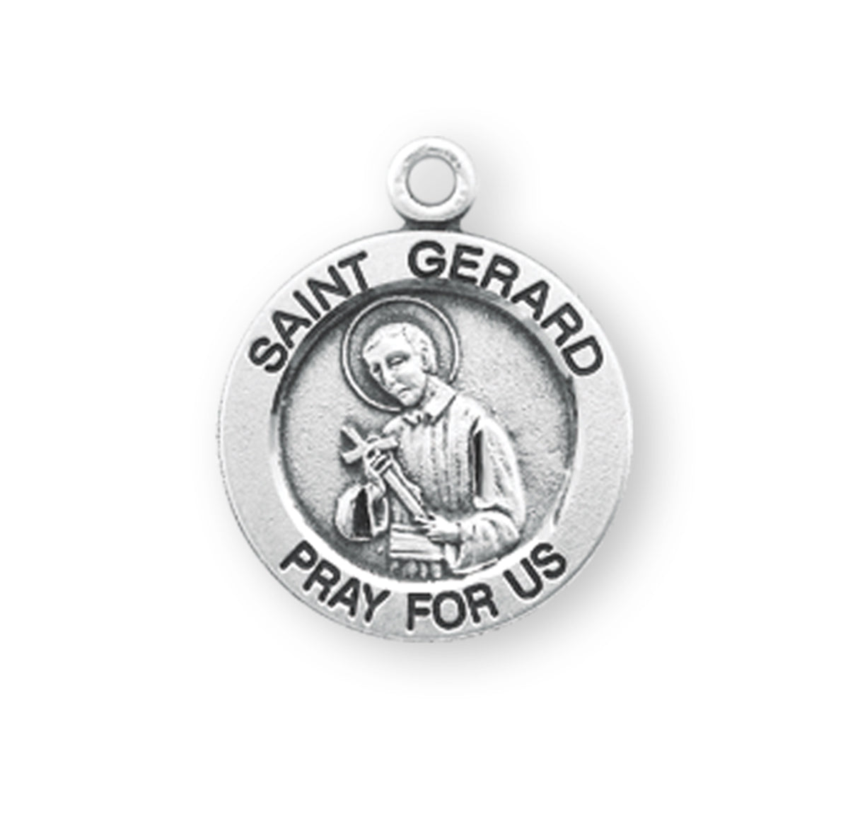 Patron Saint Gerard Round Sterling Silver Medal Pendant with Chain | .925 Silver