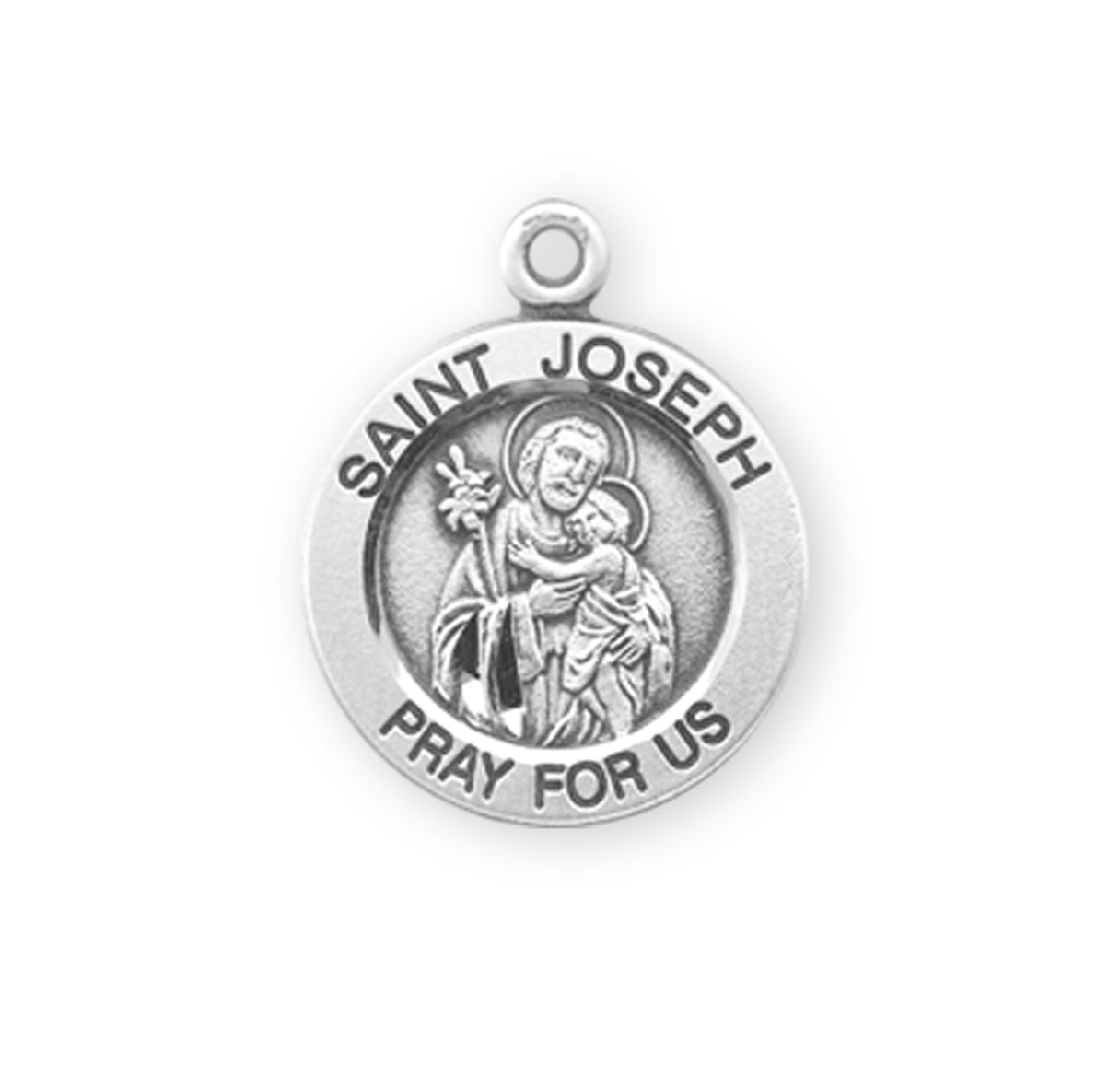 Patron Saint Joseph Round Sterling Silver Medal Pendant with Chain | .925 Silver