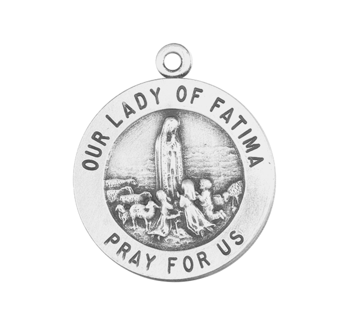 Our Lady of Fatima Round Sterling Silver Medal Pendant with Chain | .925 Silver